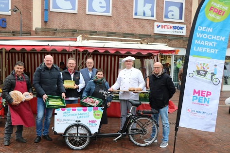 Lastenrad-Lieferservice auf dem Meppener Wochenmarkt © Stadt Meppen