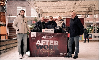Das „After-Work-Team“: (v. l.) Daniel Heidemann, Geschäftsführer Steda, DJ Ralf, Restaurantbesitzer Dimitrios Tselios, Katja Wocken und Ansgar Limbeck, Stadtmarketingverein WiM e. V.